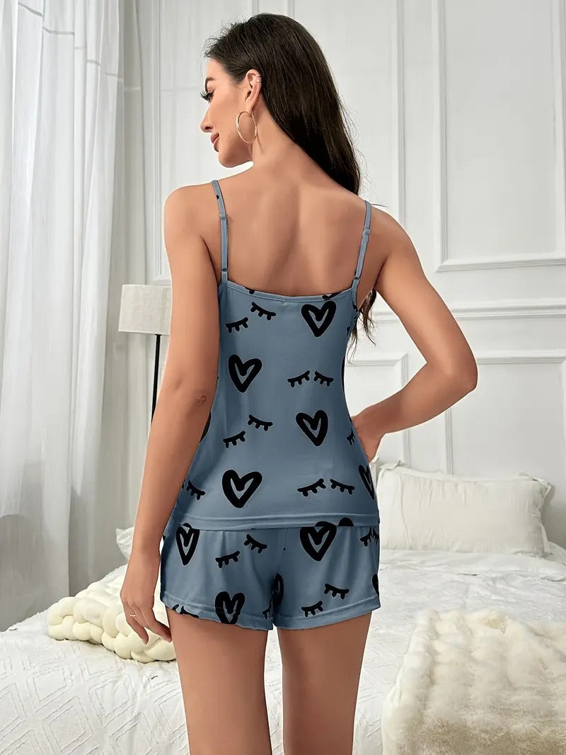 Heart Print Cami Top & Shorts