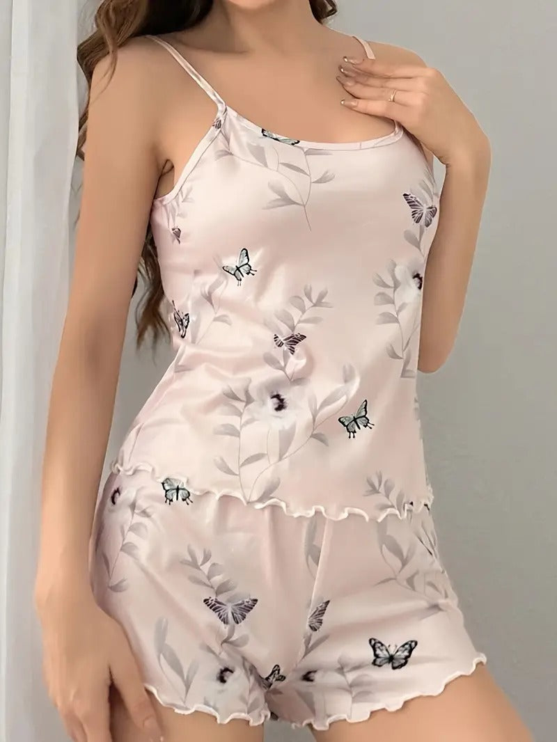 Women's Floral & Butterfly Print Cami Top & Shorts