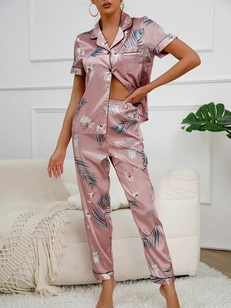 Elegant Floral Print Night Suit