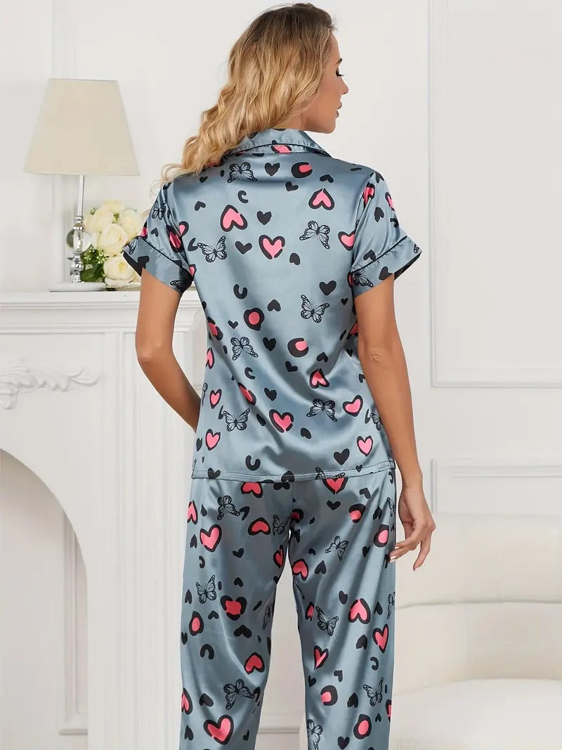 Butterfly & Heart Print Night Suit