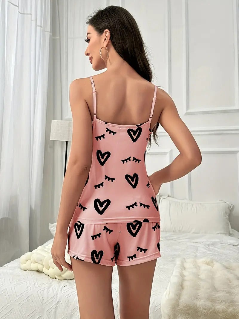 Heart Print Cami Top & Shorts