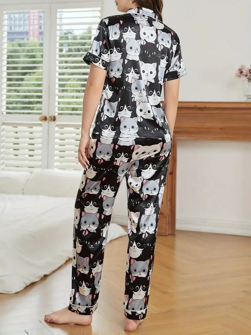 Cute Cat Print Night Suit