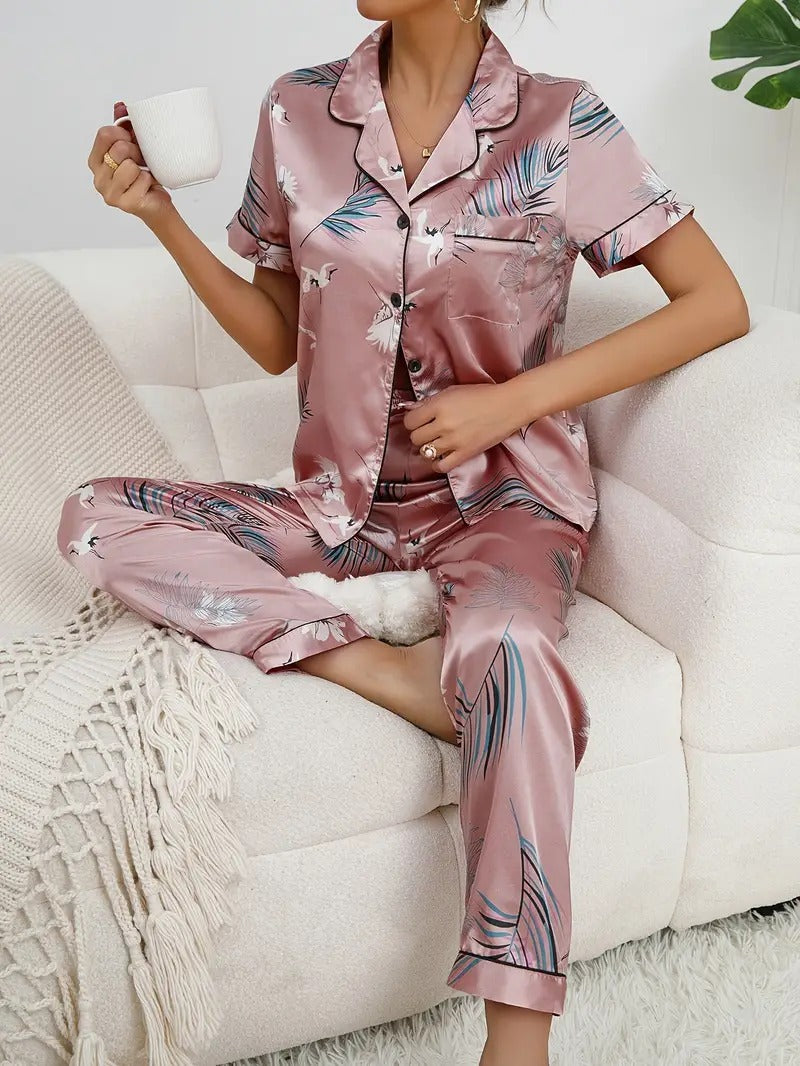 Elegant Floral Print Night Suit