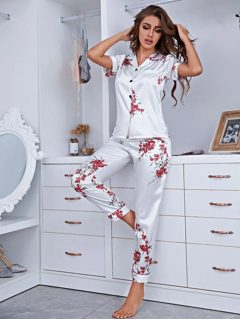 Luxurious Floral Print Night Suit