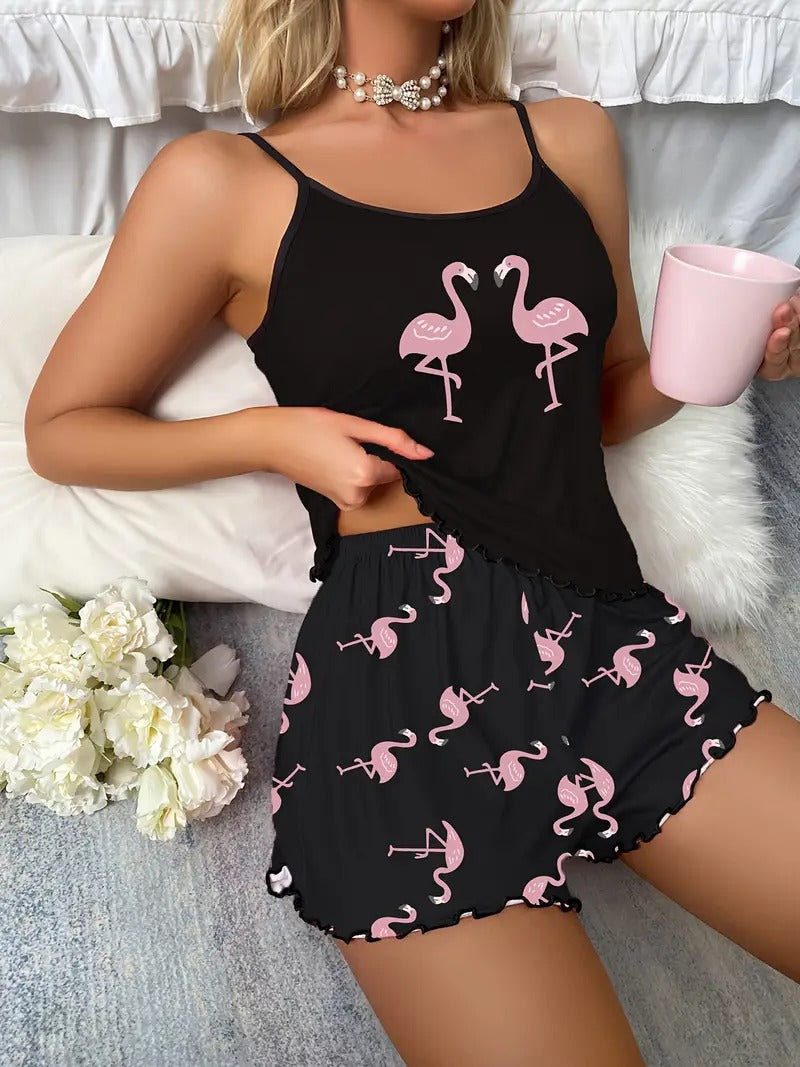 Flamingo Print Cami Top & Shorts