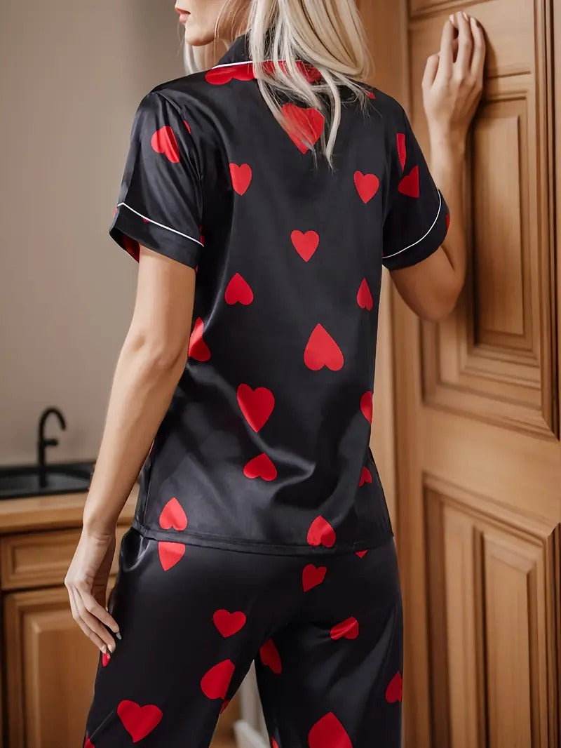 Chic Cozy Heart Print Night Suit