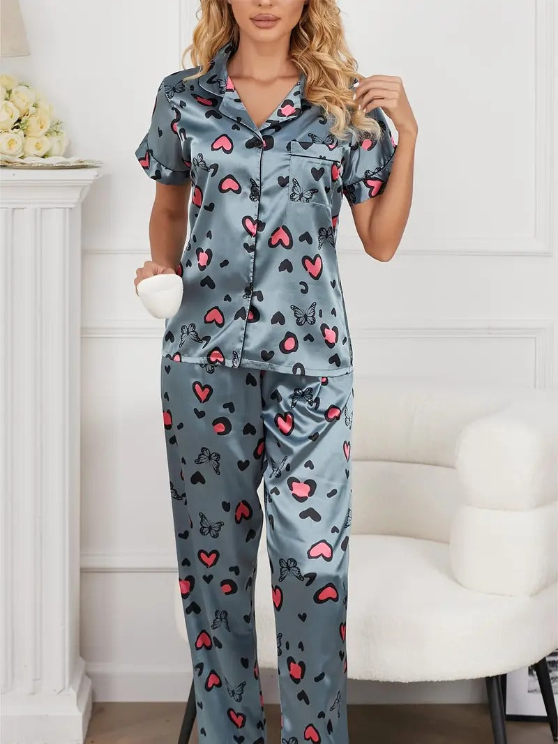 Butterfly & Heart Print Night Suit