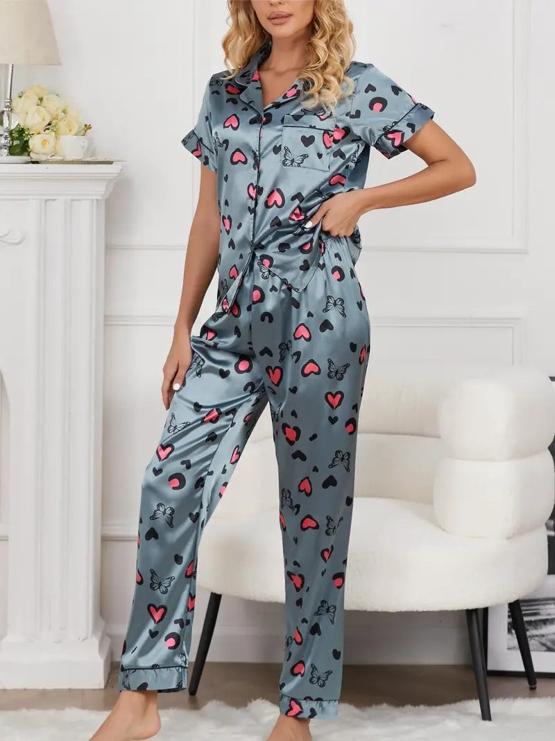 Butterfly & Heart Print Night Suit