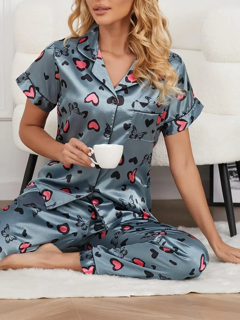 Butterfly & Heart Print Night Suit