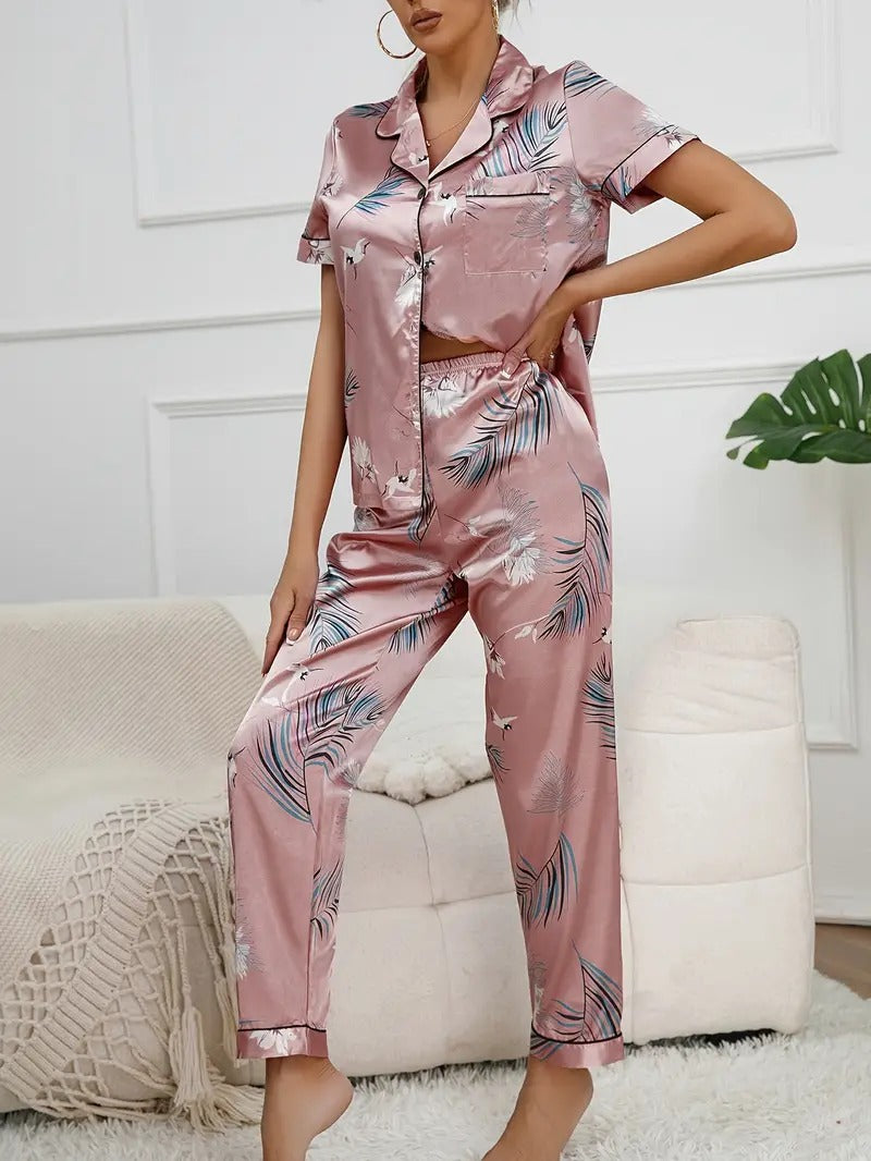 Elegant Floral Print Night Suit